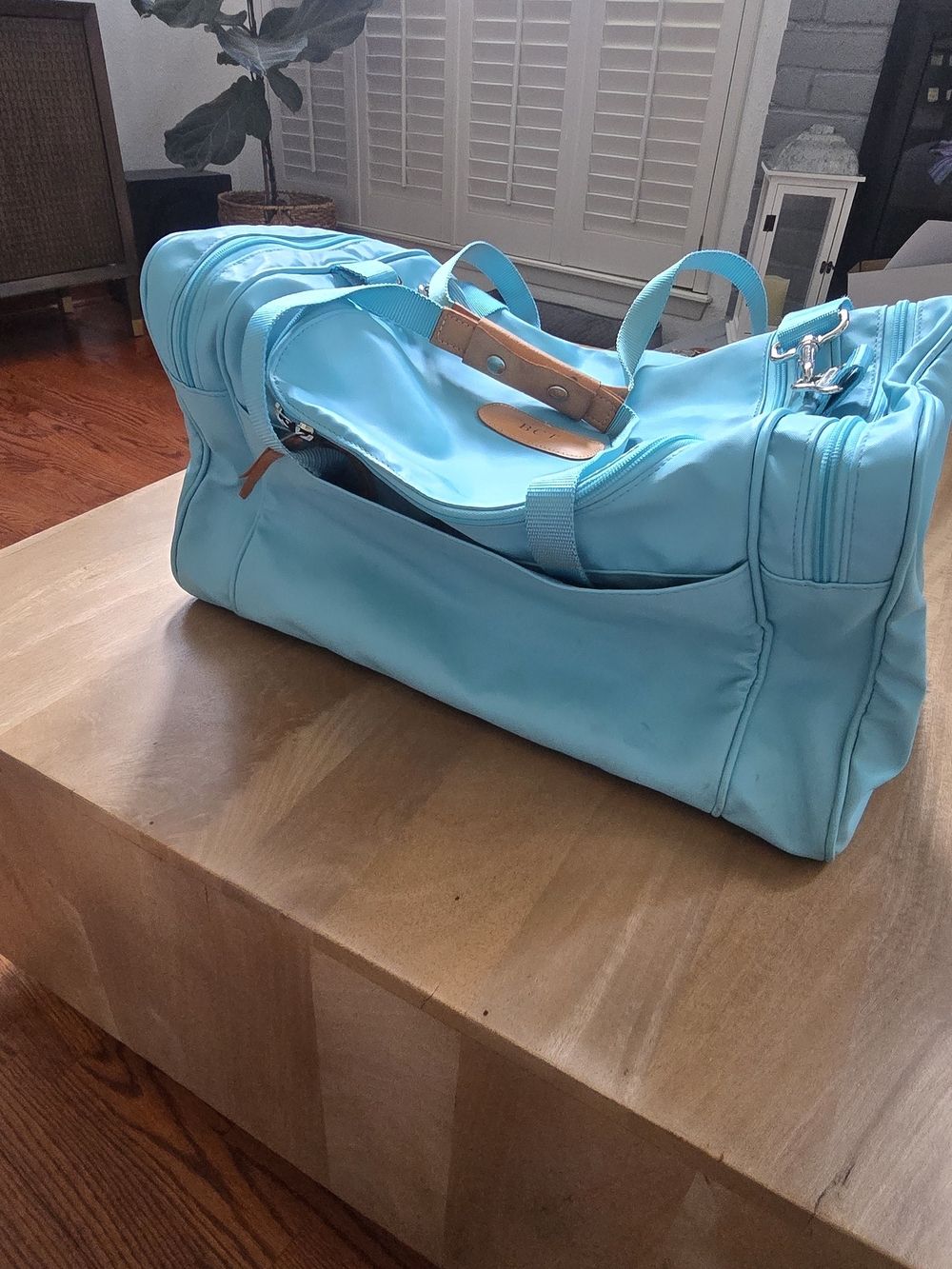 Jon Hart Design Medium Square Duffel Bag Aqua Blue Travel Weekender BCT Monogram - Picture 14 of 14
